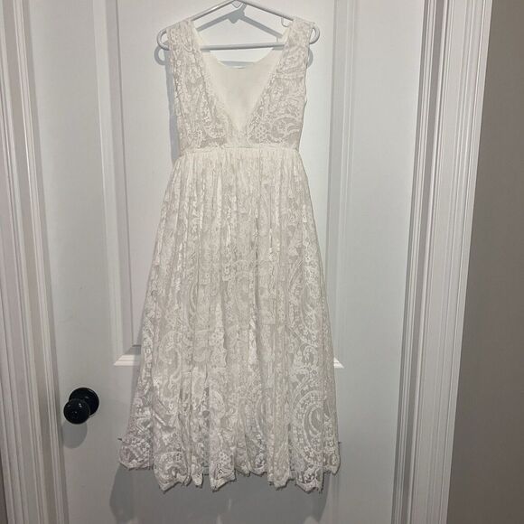 Bohemian flower girl dress, White lace, rustic, Ivory Lace, First Communion - Picture 3 of 11